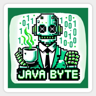 Pixel Robot Coffee Quest - 8-Bit Cyber Java Sticker